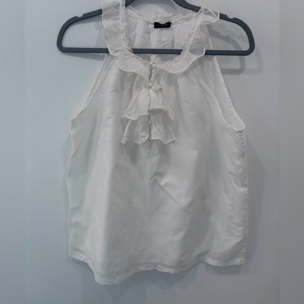 J. Crew Ruffled Sleeveless Women Blouse Ivory measurements in photos feminine - Picture 2 of 6